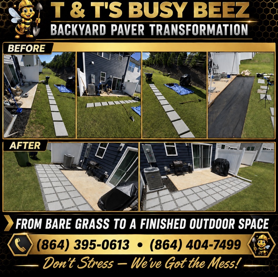 Backyard paver installation before and after