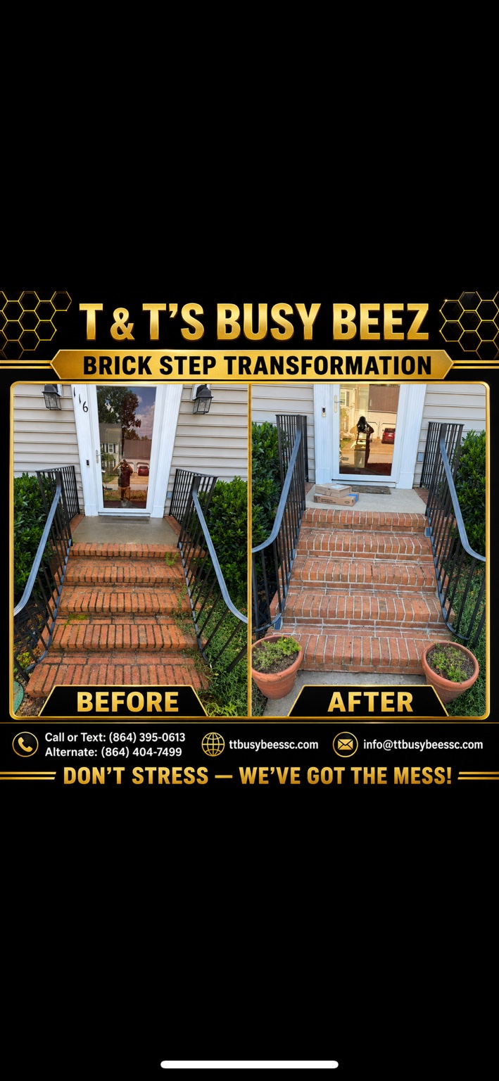 Brick steps cleaned before and after