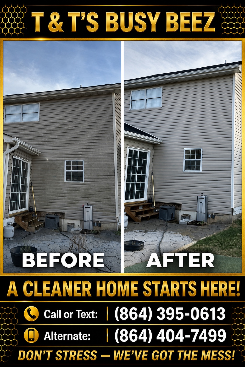 Back wall of home before and after cleaning
