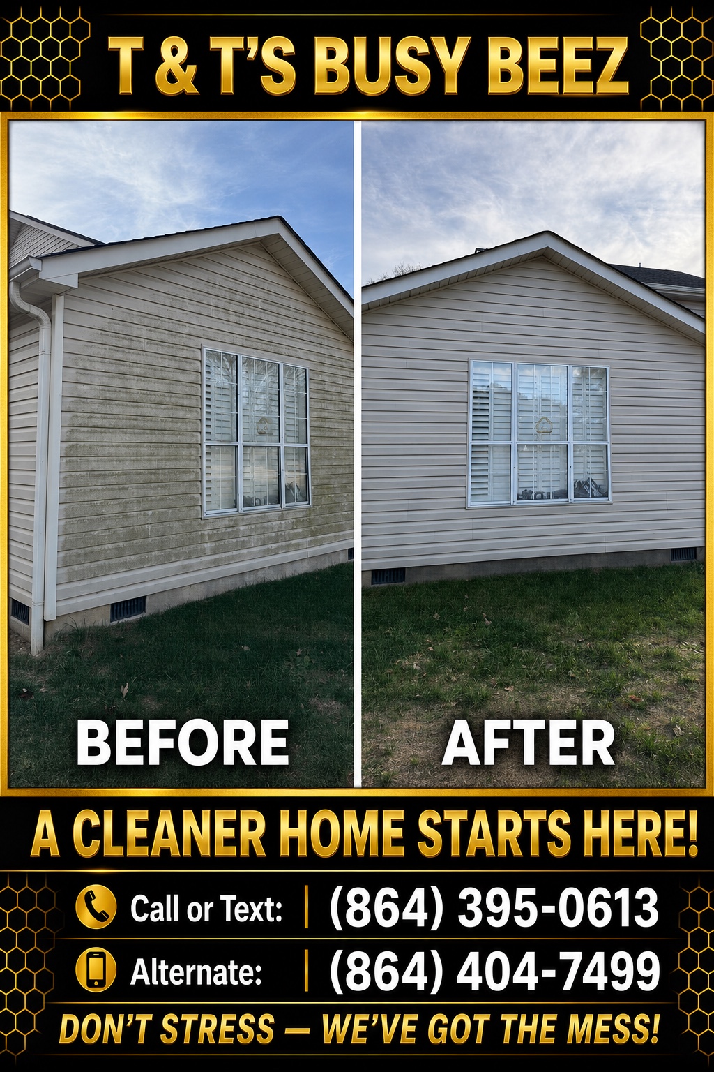 Front gable house wash before and after