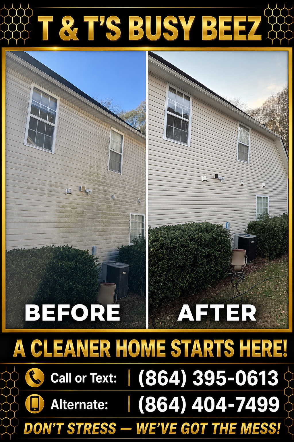 Long side of home before and after soft washing