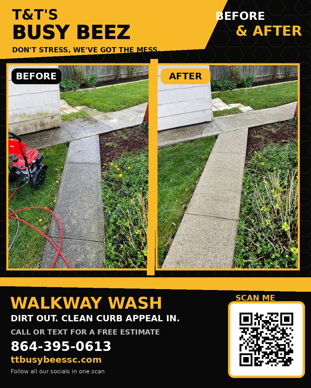 Walkway pressure washing before and after